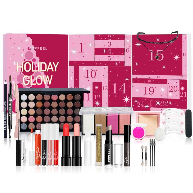 POPFEEL Makeup Set (24 pieces) - Bestselling Cross-Border Product - Eyeshadow, Lipstick, Eyebrow Pencil Combo - Christmas Edition
